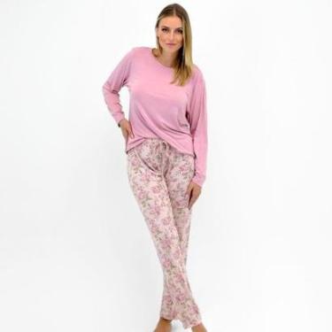 Imagem de Pijama Lupo Básico Manga Longa com Calça Estampada Feminino-Feminino