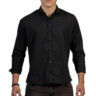 Imagem de Camisa Social Masculina Docthos ML Slim Xadrez Preta - 2498-Masculino