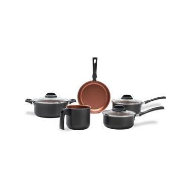 Imagem de Jogo de Panelas 5 Peças Brinox Topázio Antiaderente Pro-Flon Cinza Range