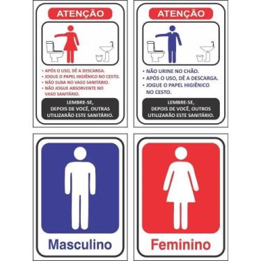 Imagem de 4 Placas De Sinalização Banheiro Feminino Masculino Regras - Congratul