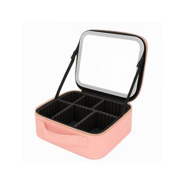 Imagem de Maleta de Maquiagem com Espelho LED Rosa