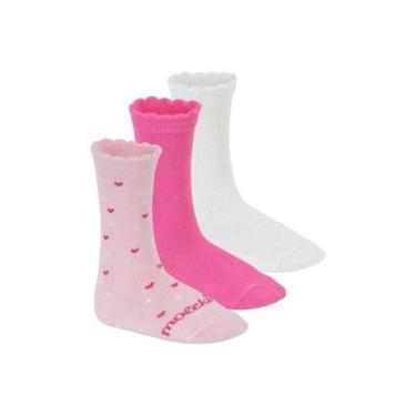 Imagem de Kit com 3 Meias Infantil Menina Molekinha Ref.2799.1, Rosa, Multi rosa