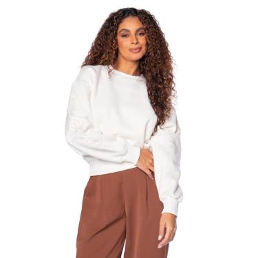 Imagem de Moletom Feminino Endless Flores nas Mangas Off White-Feminino