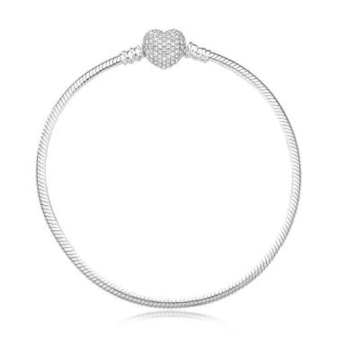 Imagem de Pulseira para Berloques Prata 925 Fecho Coração Cravejado - Rei das jo