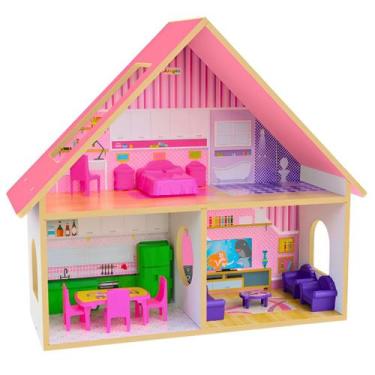 Imagem de Casinha de Bonecas Sweet Home 3 Ambientes 12 Móveis Inclusos - Junges