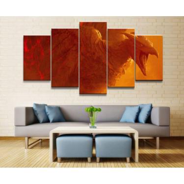 Imagem de Quadro Decorativo Monstro Godzila6 5 peças 130x65 cm em tec