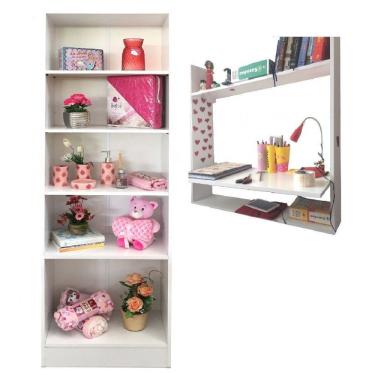 Imagem de Bancada Estudos Suspensa Parede + Armário Livreiro Magia