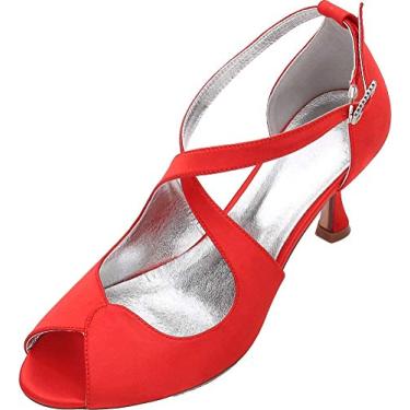 Imagem de Sandálias femininas brancas com tiras cruzadas sapatos de noiva Peep Toe sandálias de casamento vestido festa trabalho, Vermelho, 7