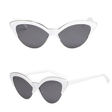 Imagem de Óculos de sol vintage branco olho de gato para mulheres moda vintage pequeno meia armação óculos tendência viagem mulher sexy óculos de sol, branco preto, cor da imagem