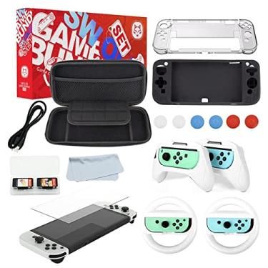 Imagem de Kit Acessórios Nintendo Switch Oled 16 em 1 - Case Capa Película Grips Volante Fone