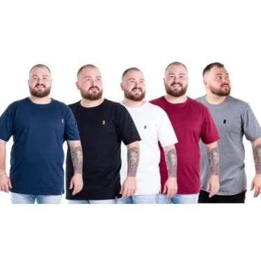 Imagem de Kit 5 Camisetas Camisas Blusas Básicas Masculinas Plus Size G1 G2 G3 Flero Cor:Marinho Preta Branca Bordo Cinza(black);