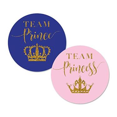 Imagem de Adesivos de revelação de gênero Team Prince Team Princess, 101 cm de ouro com glitter para chá de bebê