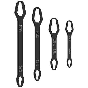 Imagem de AB1 Conjunto de 4 peças de chave multifuncional Chave Torx de cabeça dupla 5/16" - 7/8" e 1/8" - 11/16" Chave de aperto automático Ferramentas manuais Chave catraca de metal resistente para reparo de bicicleta de carro AB1 (Preto)
