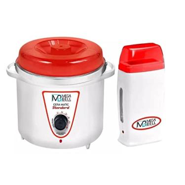 Imagem de Kit Panela Depilação Termocera 700g Sem Refil Branco com Vermelho + Aquecedor de Cera Roll-on Vermelho