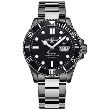 Imagem de Relógio masculino de pulso mecânico automático à prova d'água luminoso de luxo da marca Swiss prateado aço inoxidável, CA8756-All Black, Men's Standard