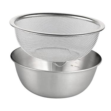 Imagem de Ioensy 2 Pçs 304 Escorredor de aço Inoxidável com Tigela, Macarrão Espaguete Arroz, Cesta Escorredora com para Preparação de Alimentos, 18 cm