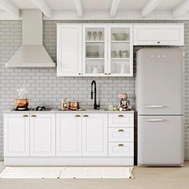 Imagem de Cozinha Compacta 4 peças com Balcão para Pia e Aéreo para Geladeira Americana Henn Branco