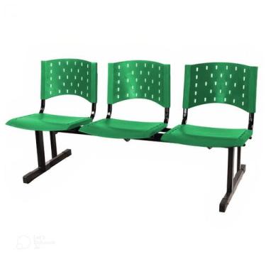 Imagem de Cadeira Longarina Plastica 03 Lugares  Cor Verde - Isoplax