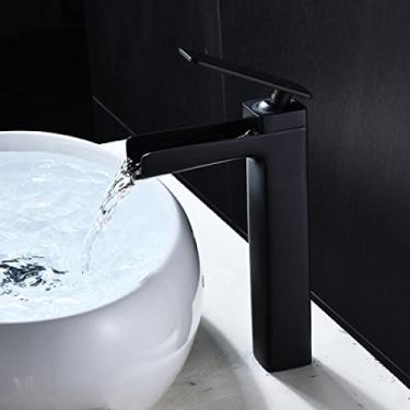Imagem de Torneira para lavatório Torneira do banheiro Torneira misturadora Ouro branco Torneira para lavatório Hot & Torneira Cachoeira Fria, preta alta, tamanho único