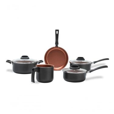 Imagem de Conjunto De Panelas 5 Peças Pro-flon Antiaderente Cinza Range Linha Topázio Brinox Cinza