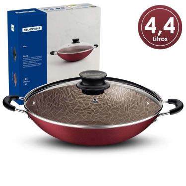 Imagem de Panela Wok Tramontina Paris Antiaderente Tampa De Vidro 32Cm