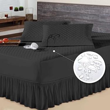Imagem de Kit Protetor Casal Queen + 2 Porta Travesseiro Impermeável com Saia Box Preto