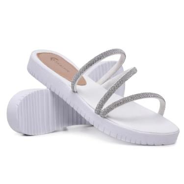 Imagem de Sandália Papete Glitter Birken Rasteirinha Feminina Brilho Chinelo Confortável (35, Branco)