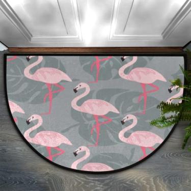 Imagem de Tapete de porta de animais flamingo rosa meio redondo durável antiderrapante meio círculo tapete lavável meia lua tapetes de lareira resistentes à decoração tapetes semicírculo para interior quarto sala de estar cozinha