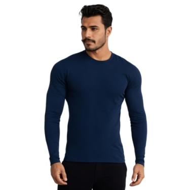 Imagem de Camisa Camisetas Manga Longa Térmica Masculina Segunda Pele Proteção Uv (P, Azul Marinho)
