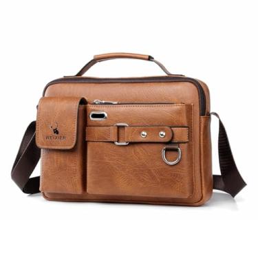 Imagem de TOKSHOP Maleta Executiva Masculina Transversal em Couro PU Resistente Bolsa Social Carteiro Mensageiro (Marrom Claro)