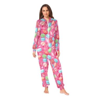 Imagem de CHIFIGNO Pijama unissex adulto, macacões quentes para mulheres e homens, roupa de dormir de Natal roupa de dormir roupa de casa, Macaroons azuis, rosa, verde, GG