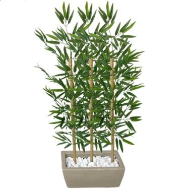 Imagem de Jardineira Kit 3 Hastes Bambu Planta Artificial Vaso Floreira Decoração (Bege)