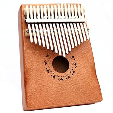 Imagem de Piano de dedo de mogno Kalimba de 17 teclas, instrumento de percussão pandeireta, calimbas para iniciantes e entusiastas de música, piano portátil de polegar, com kit de estudo e martelo de afinação