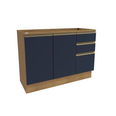 Imagem de Balcão de Pia Celeste Kappesberg 100% MDF 2 Portas 3 Gavetas Nogueira/Azul 120cm