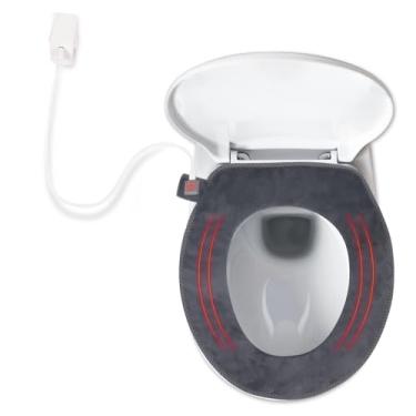 Imagem de Hudson Comfort Capa de assento de vaso sanitário aquecida – Aquecedor de assento de vaso sanitário alimentado por USB – Capa de assento de vaso sanitário com níveis de temperatura ajustáveis com tecido macio de pelúcia – Lavável na máquina e (redondo)