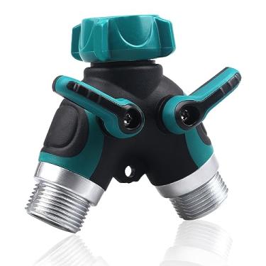 Imagem de SPISFUD Divisor de mangueira, conector de metal resistente de 2 vias, divisor de torneira, divisor de babador de mangueira de jardim, válvula de desligamento em Y duplo sólido para mangueiras de