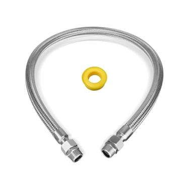 Imagem de Mangueira jumper compressor universal de grau industrial 3/10.2 cm NPT macho 122 cm comprimento, 398.9 °C, 450 PSI, mangueira de metal de aço inoxidável flexível para todo o corpo, ambos os encaixes