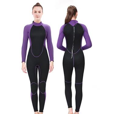 Imagem de REALON Roupa de mergulho masculina feminina neoprene roupa de banho de 3 mm de manga comprida de corpo inteiro para mergulho, natação, surfe, adulto em água fria aeróbica