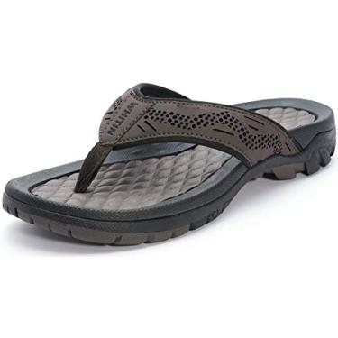 Imagem de WHITIN Chinelo masculino | Sandálias de dedo para uso ao ar livre | Suporte de arco | Antiderrapante, Marrom, 46