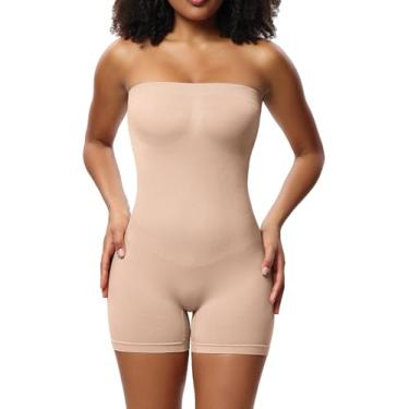 Imagem de Huvgim Body modelador feminino sem alças com controle de barriga, sem costura de compressão esculpida tanga modelador corporal regata, Bo-bege, M