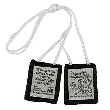 Imagem de Venerare Escapulário marrom católico | Monte Carmelo | Comprimento do cordão de 50,8 cm | Cordões brancos ou marrons | Ótimo presente cristão para batismo, primeira comunhão e confirmação, Tecido, Sem