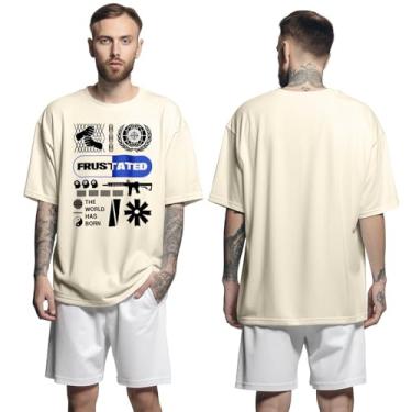 Imagem de Camisa Camiseta Oversized Streetwear Genuine Grit Masculina Larga 100% Algodão 30.1 Frustated - Bege - M