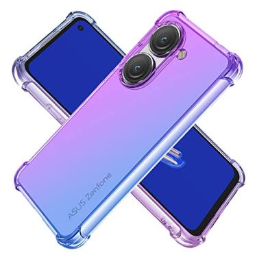 Imagem de KOARWVC Capa para Asus Zenfone 9, Zenfone 9z AI2202, capa transparente gradiente fina antiarranhões TPU à prova de choque, compatível com carregamento sem fio (roxo/azul)