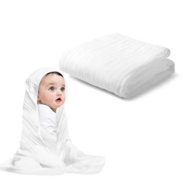 Imagem de Arnzion Toalhas com capuz para bebês e crianças, toalha de banho de musselina macia e absorvente para meninos e meninas (branco puro 1 pacote)