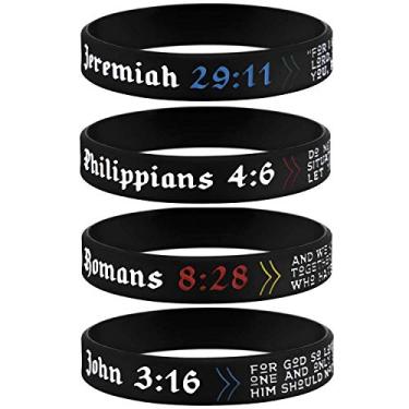 Imagem de Sainstone Pulseiras inspiradoras de silicone com versículo bíblico cristão do poder da fé - Jeremias 29:11, João 3:16, Filipenses 4:6, Romanos 8:28 - Pulseiras de escrituras presentes de igreja para