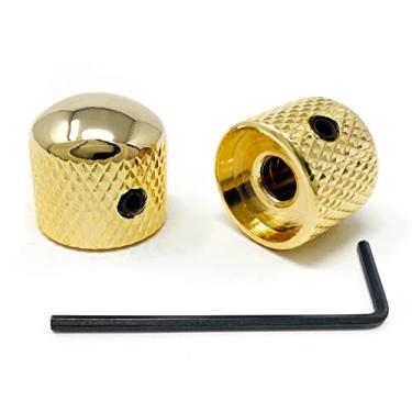 Imagem de Vintage Forge Botões de cúpula arredondada de metal dourado compatíveis com guitarra Fender Telecaster e P-Bass de precisão (conjunto de 2) eixo sólido de 1/4 polegada RK60US-GLD
