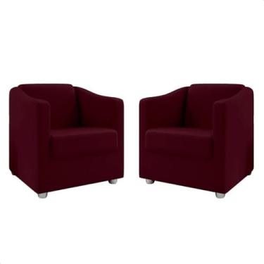 Imagem de Poltrona Decorativa Estofada KIT 02 Cadeiras Sala de Estar Quarto Recepção Luxo Mariana (Suede marsala)