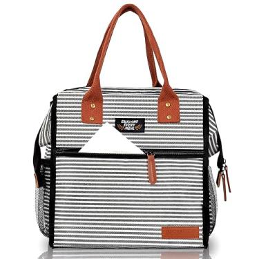 Imagem de INSMEER Lancheira Bolsa Térmica, Bolsa Térmica Marmita Portátil Para Viagem, Caminhada, Praia, Piquenique, Churrasco, Listras De Zebra, 20 Latas