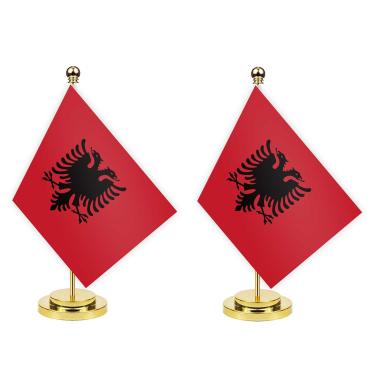 Imagem de MacLand 2 peças bandeira de mesa da Albânia, faixa interna pequena albanesa de 30 cm de altura, decoração de impressão pequena para mesa de escritório e casa
