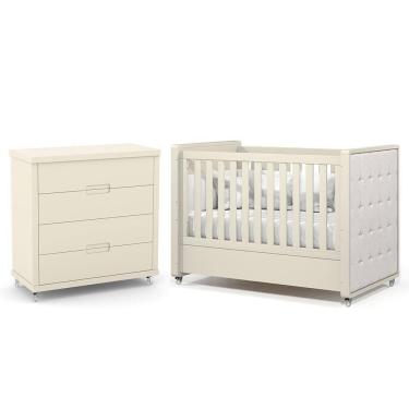 Imagem de Jogo de Quarto Infantil Tutto New Cômoda 4 Gavetas e Berço com Capitonê - Matic Móveis